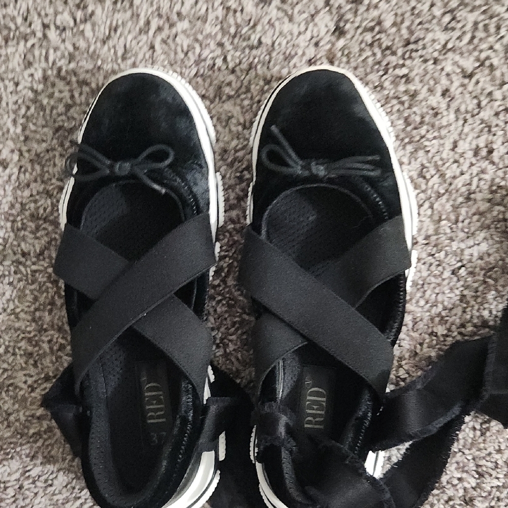 RED Valentino Black and White Chunky Sole Tie Ankle Ballerina Casual Sneakers - Picture 5 of 5